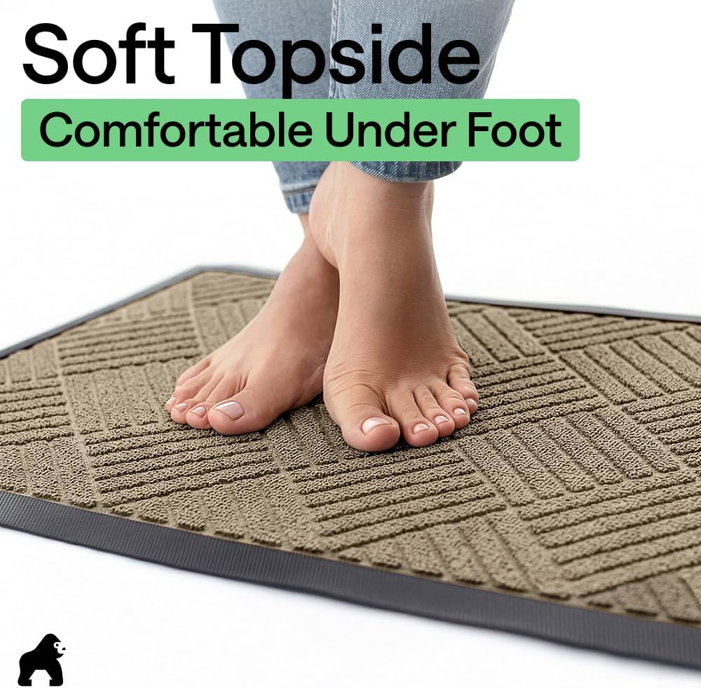 GORILLA GRIP WeatherMAX Door Mat, Indoor Outdoor Use, 29x17, Beige Diamond