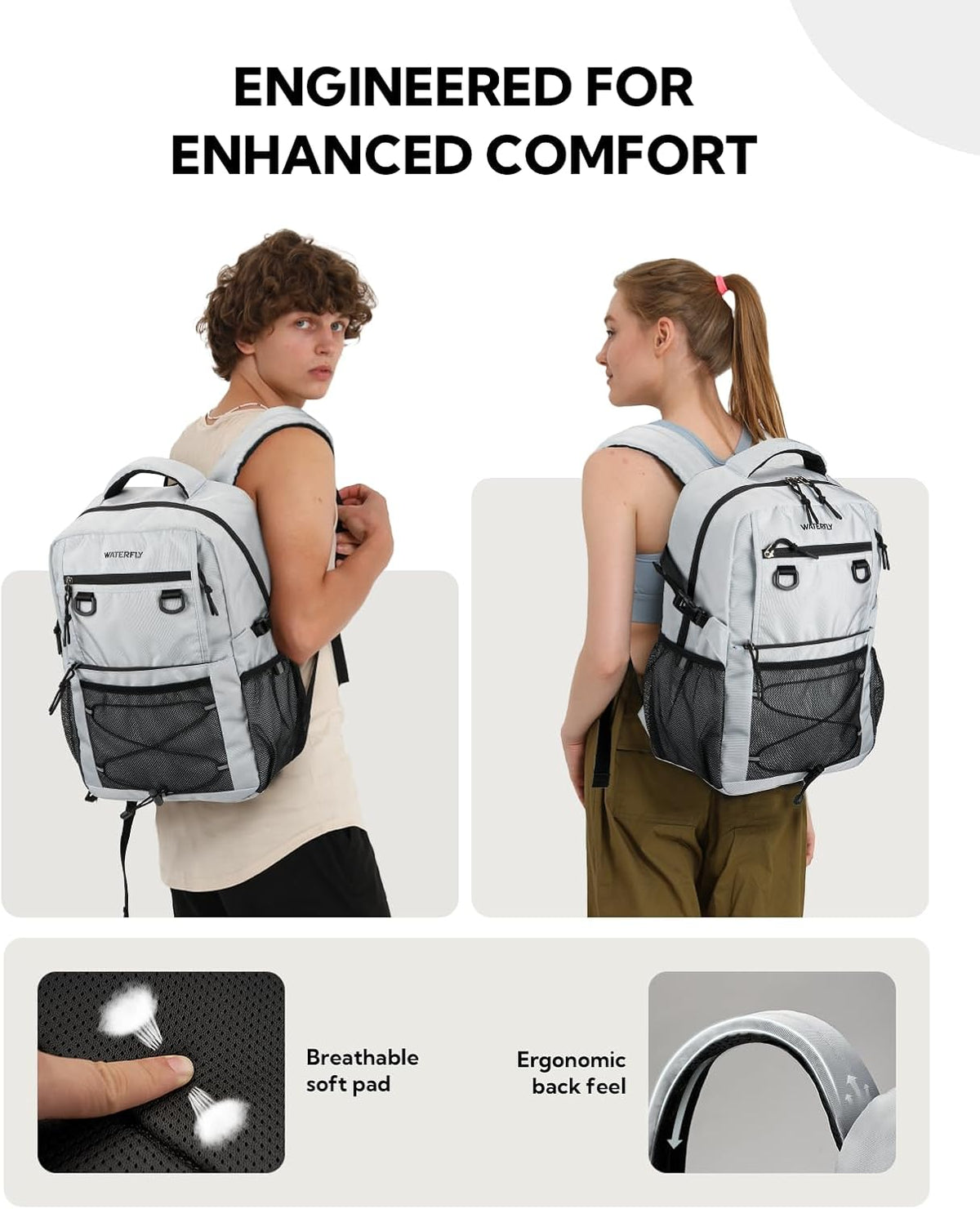 WATERFLY Travel Hiking Casual Backpack: 22L Lightweight Everyday Outdoor City Daypack College Bookbag for Women Men
