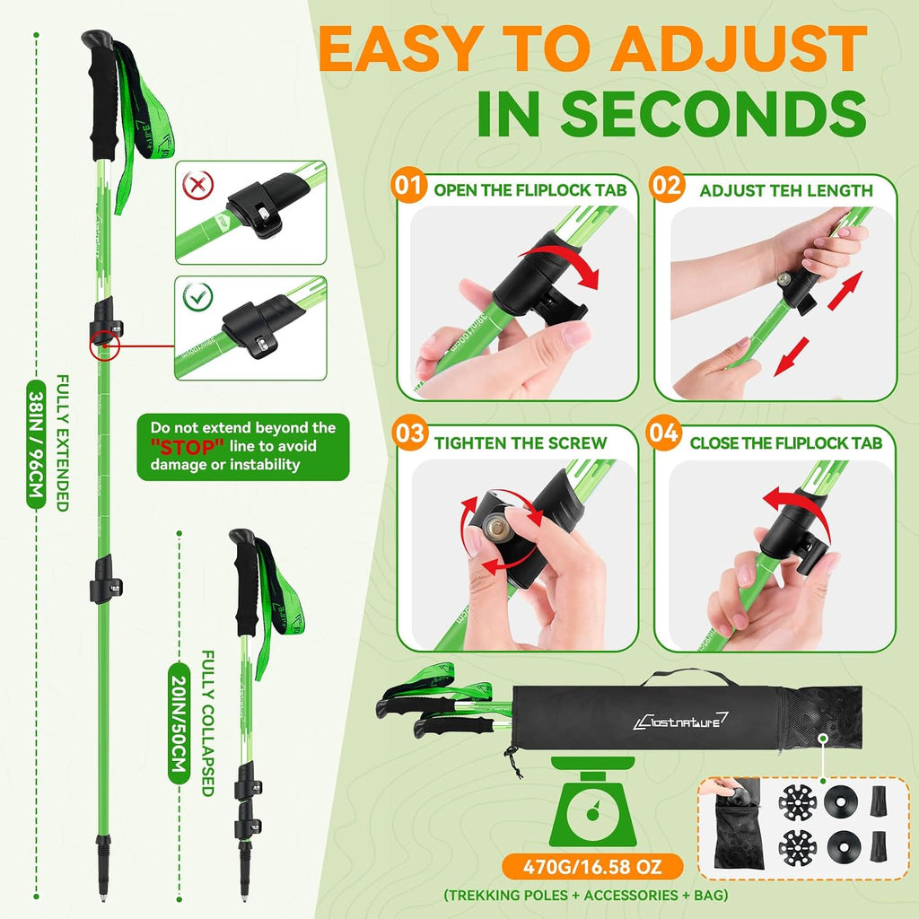 Clostnature Kids Trekking Poles for Hiking, 2 Pack Children Walking Sticks | Aluminum, Quick-Adjust, Telescopic, Ultralight, Compact, Retractable, Collapsible, Non-slip EVA Foam Grip, Ergonomic Grip