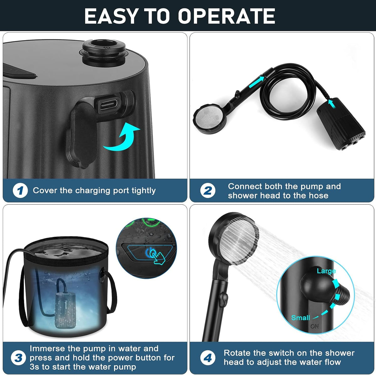 Portable Shower for Camping: 10000 mAh Rechargeable Shower, IPX8 Waterproof,High-Pressure Flow Camp Shower Pump,5-Speed Outdoor Shower with LED Display, Camping Gifts, Dog Bath, Hiking