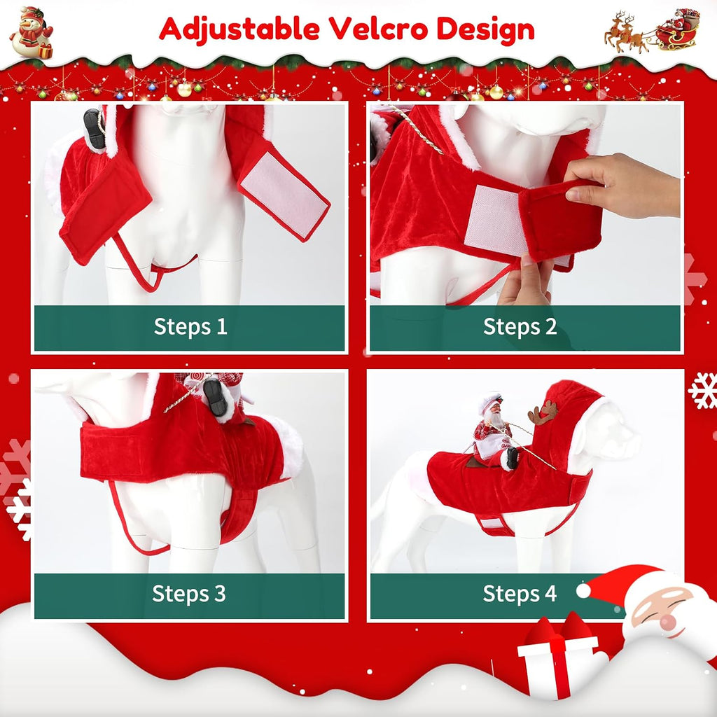 BWOGUE Santa Dog Costume, Dog Christmas Outfit, Santa Riding Pet Clothes, L