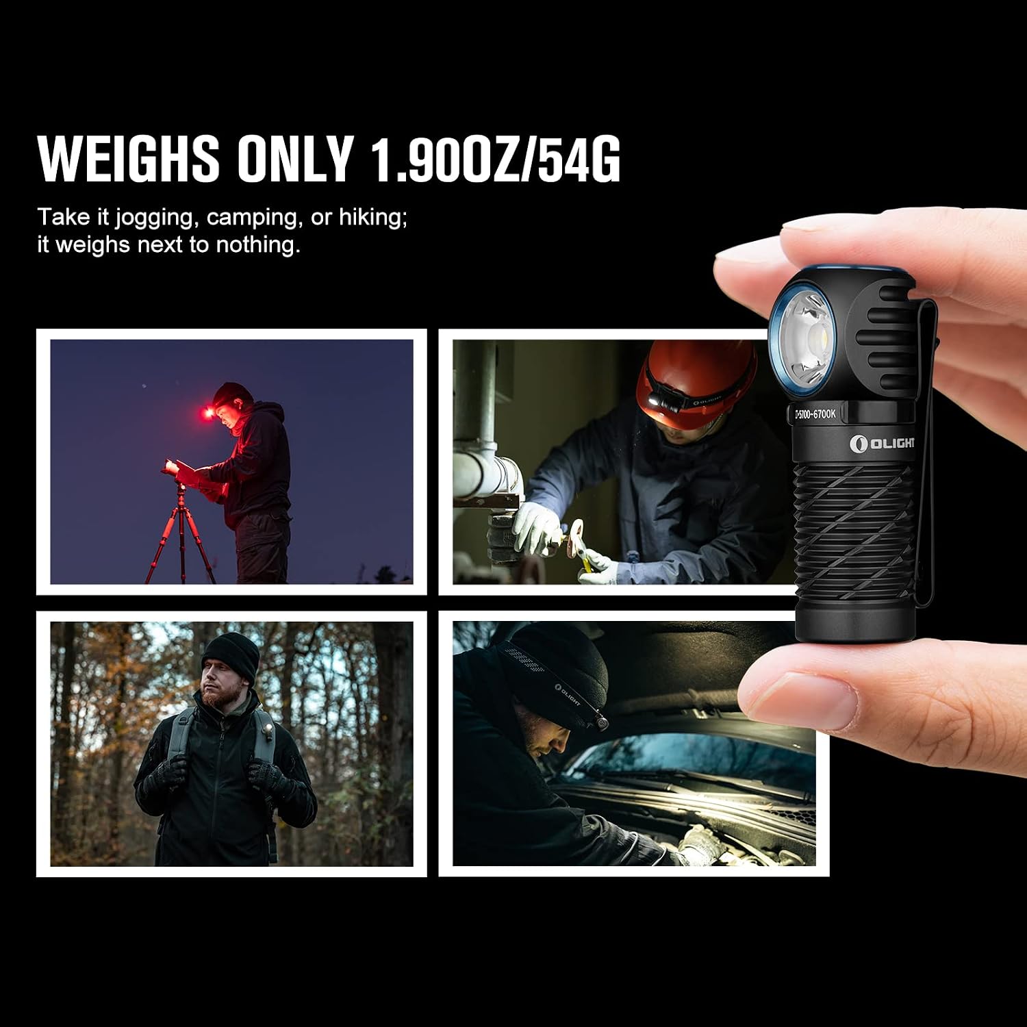 OLIGHT Perun 2 Mini Headlamp Rechargeable, 1100 Lumens, Red Light, Black