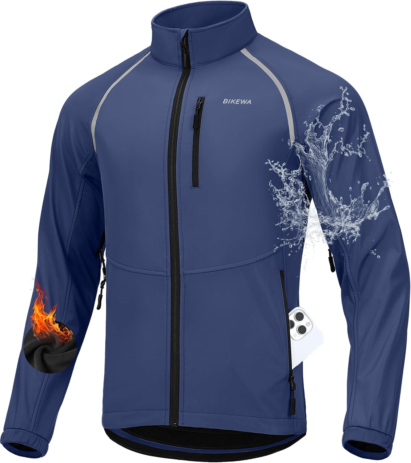 Bikewa Men's Winter Cycling Jackets Thermal Warm Water Resistant Bike Running Windproof Jacket