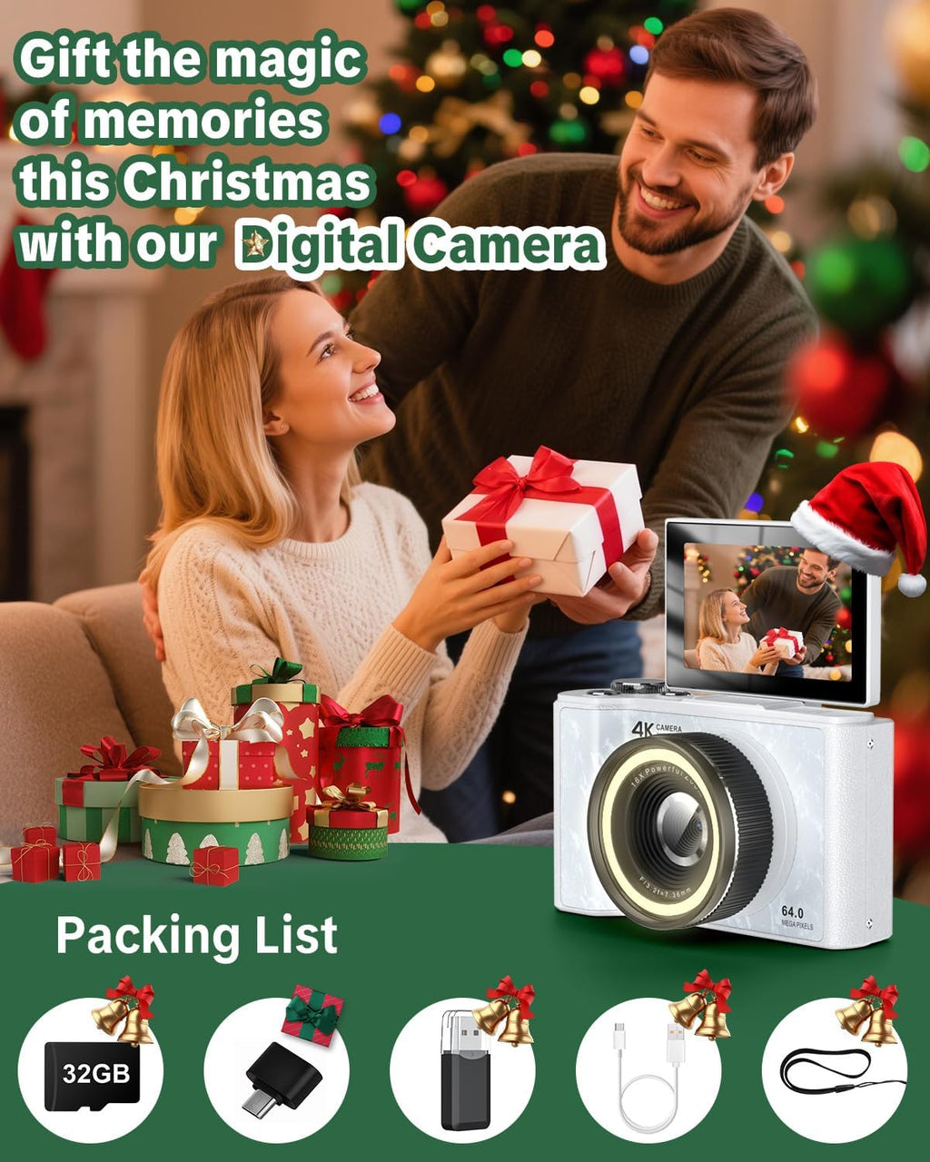 W & O 4K Digital Camera for Photography,Flip Screen Digital Camera for Kids