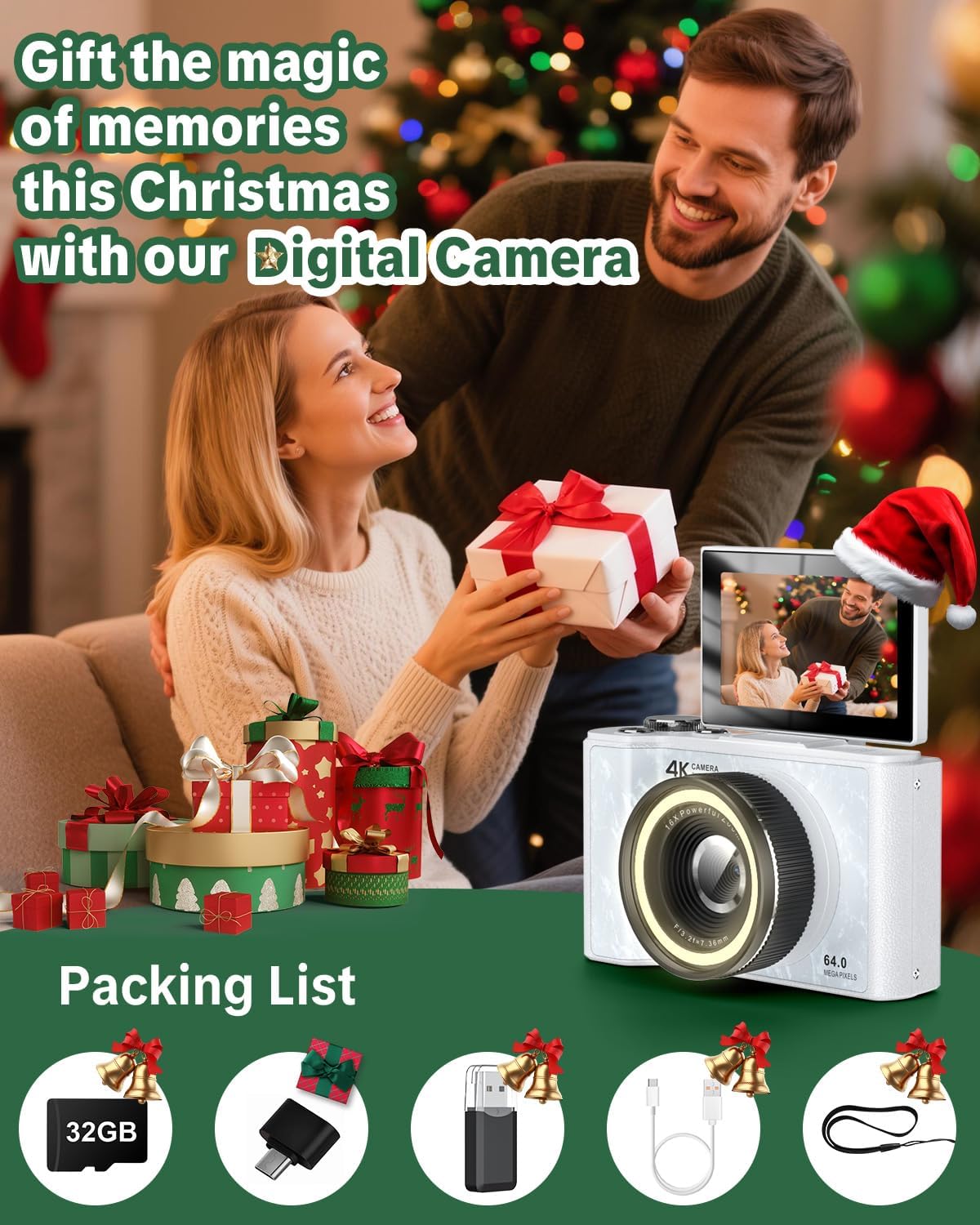 W & O 4K Digital Camera for Photography,Flip Screen Digital Camera for Kids