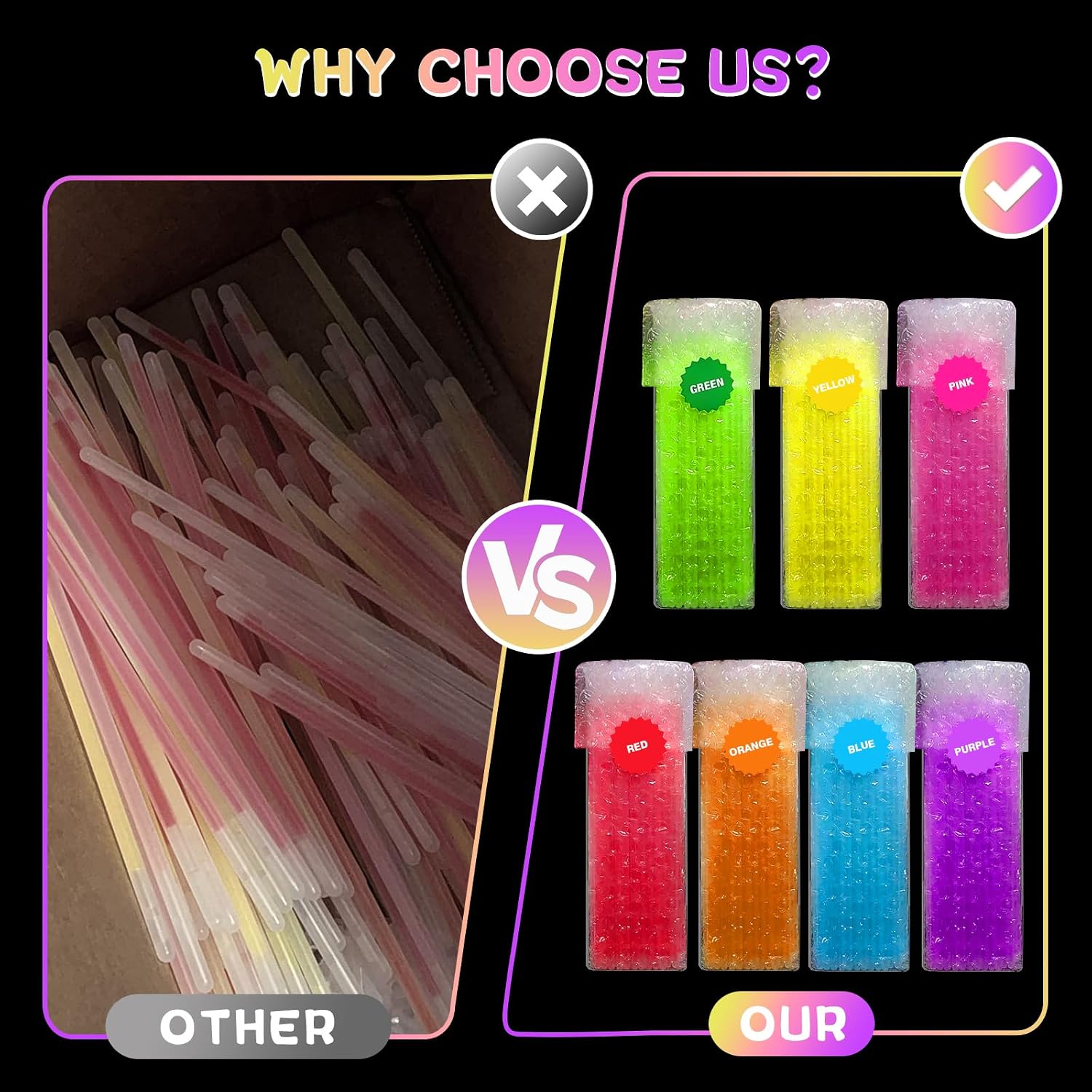 JICUICUI Glow Sticks Bulk Party Pack 500PRO Glow in the Dark Party Supplies
