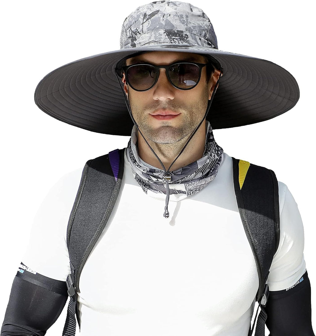 Leotruny Men Wide Brim Sun Hats UPF50+ Waterproof Breathable Bucket Hat