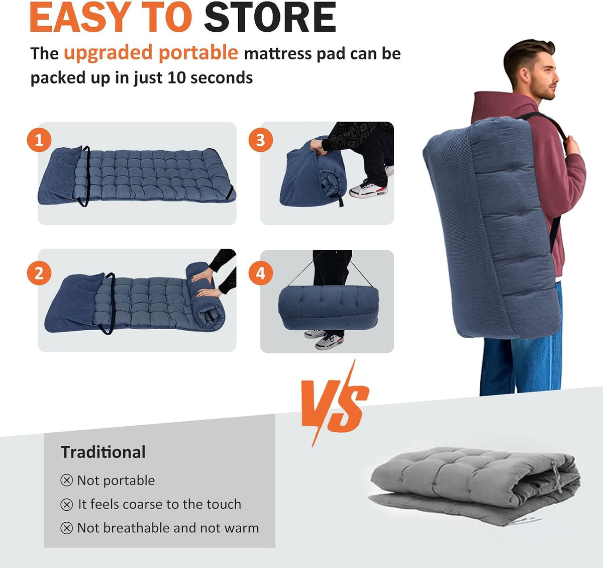ATORPOK Camping Cot for Adults with Comfortable Cushion, Folding Bed