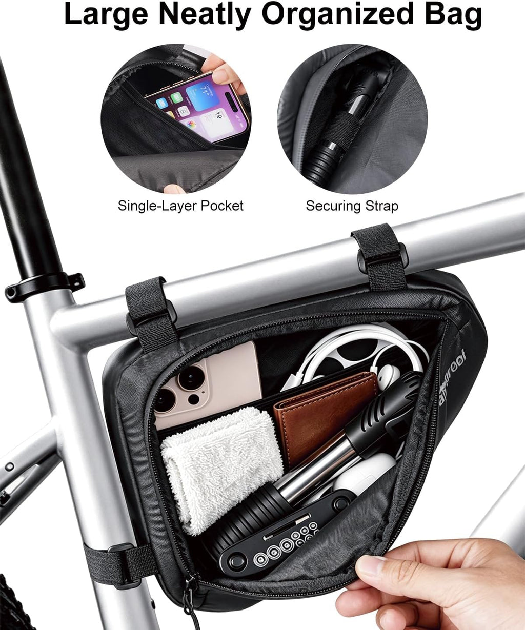 NDakter Bike Frame Bag with Repair Kit, Bicycle Tire Repair Tool Kit Set with Pump & 16-in-1 Multitool, Emergency Bike Pack Accessories for Road MTB BMX