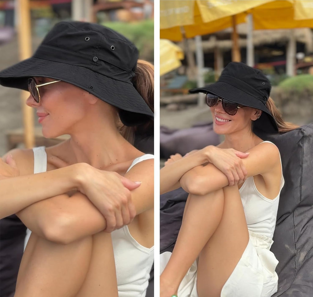 FURTALK Sun Hats for Women Ponytail Wide Brim Summer Packable Cowboy Hat