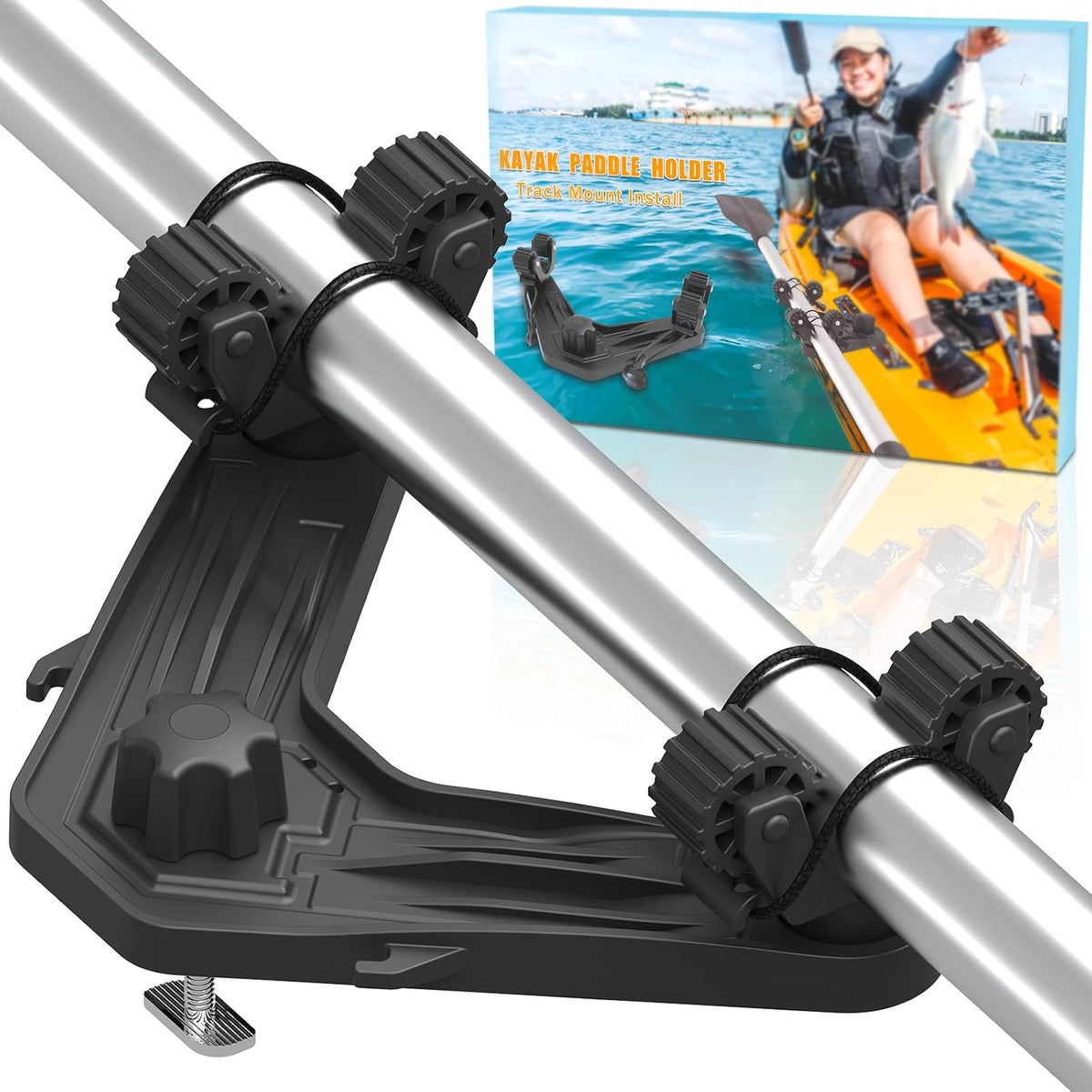 Huntury DoubleHeader Kayak Track Paddle Holder, Save Kayak Track Space, Kayak Paddle Clip, Kayak Track Mount Accessories, Kayak Oar/Fishing Net Holder for Fishing, Pack of 2