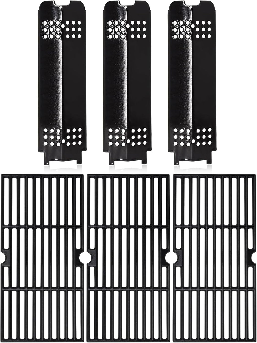 Hiorucet Grill Grates & Heat Plate Kits for Charbroil Gas2coal Grill Parts 463370519, 463370516, 463340516, 463336818, 463370518, 466370516, Cast Iron Cooking Grid Grates, Heat Shield Tent Deflectors.