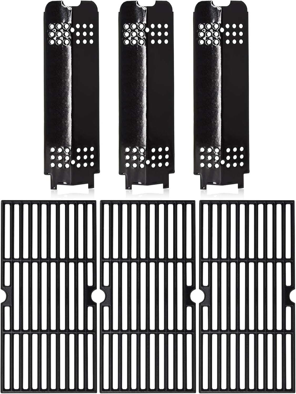 Hiorucet Grill Grates & Heat Plate Kits for Charbroil Gas2coal Grill Parts 463370519, 463370516, 463340516, 463336818, 463370518, 466370516, Cast Iron Cooking Grid Grates, Heat Shield Tent Deflectors.