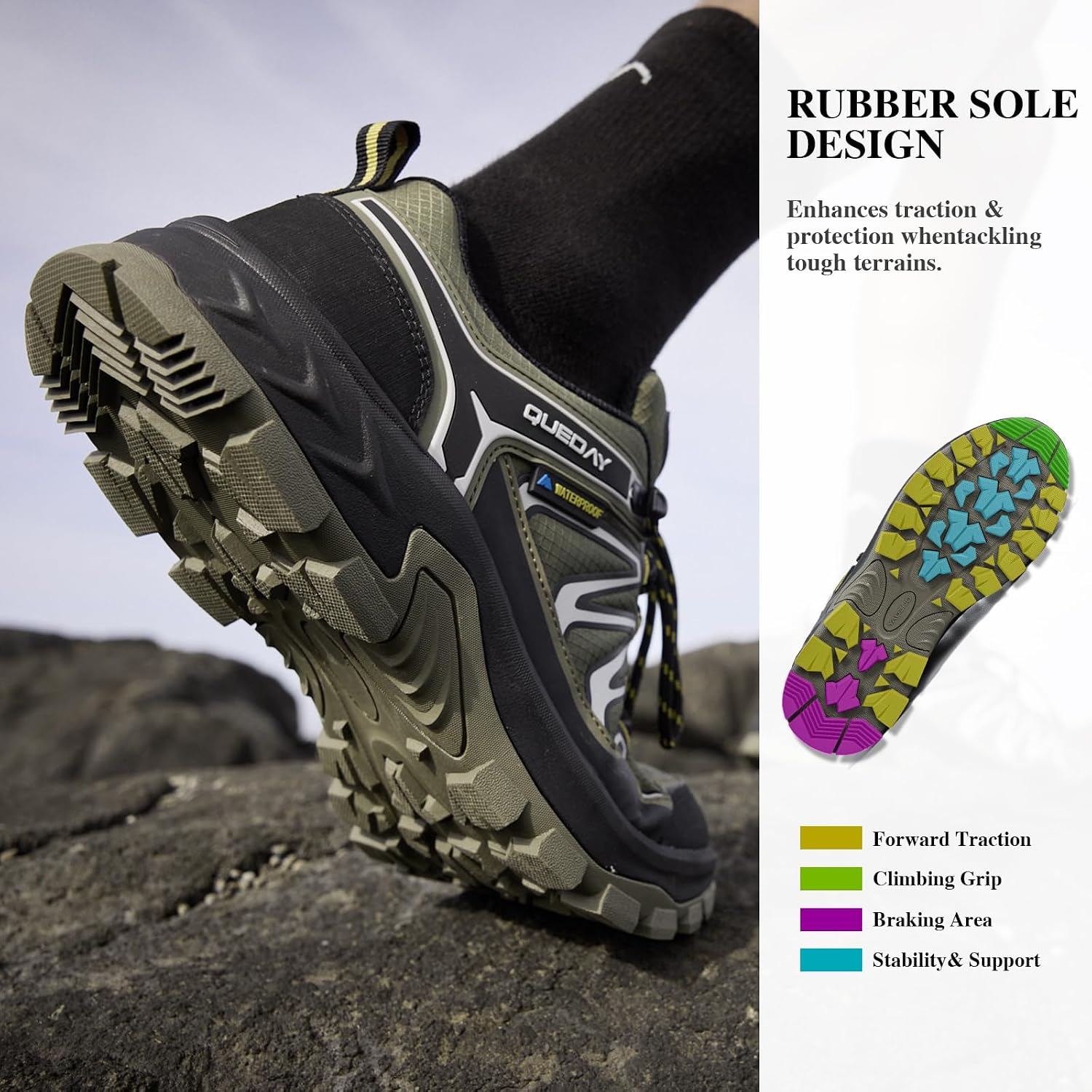 Queday Mens Waterproof Lightweight Hiking Shoes