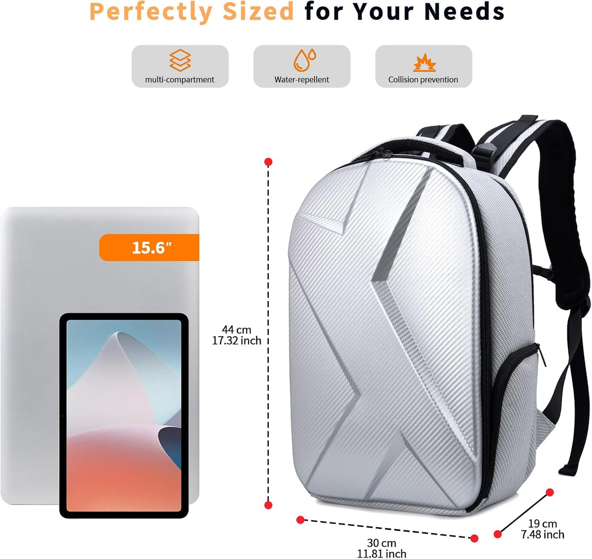 Camera Backpack Hard Shell Imitation Carbon Fiber DSLR, Waterproof Shockproof w/15.6" Lap Comp for Photo, Travelers & Daily.
