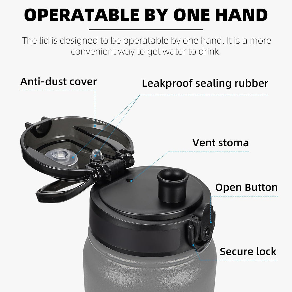 Fanhaw 20oz Insulated Water Bottle with Anti-dust Chug Lid, Gray