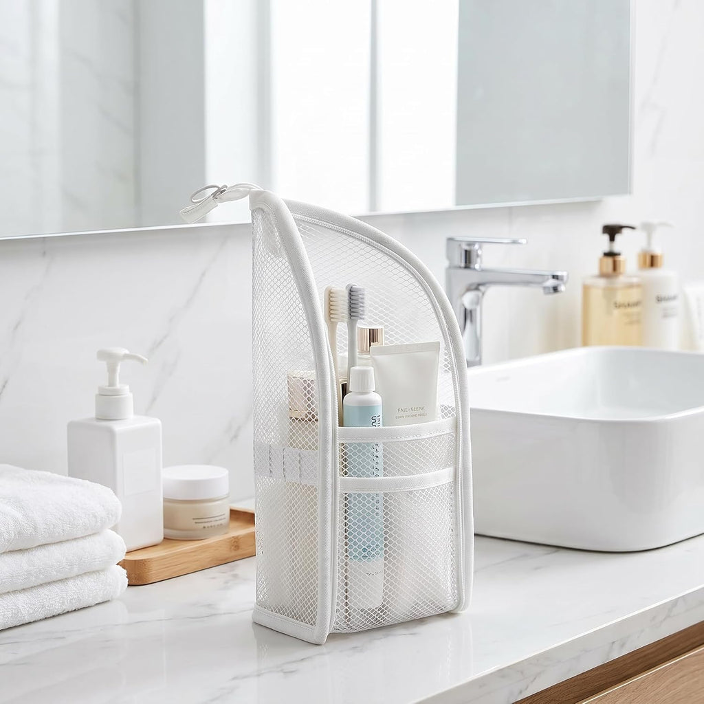 Standing Toiletry Bag,Portable Foldable Hanging Travel Organizer with Zipper and Loop,Mesh Large Capacity Cosmetic Waterproof Bag for Bathroom,Suitcase Packing,Toiletries,Makeup,Skincare (4PC)