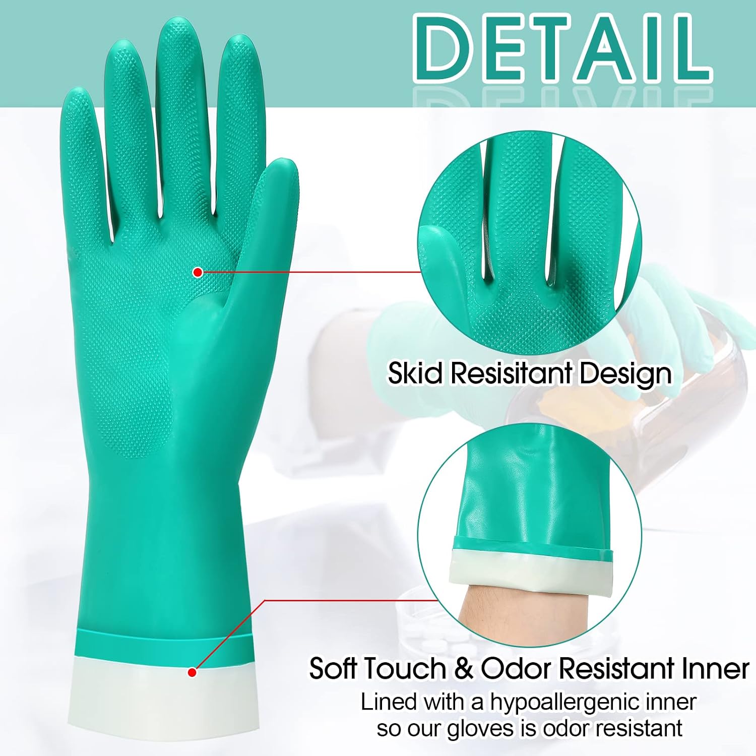 Potchen 10 Pairs Chemical Resistant Gloves 15 Mil Nitrile Gloves,X-Large