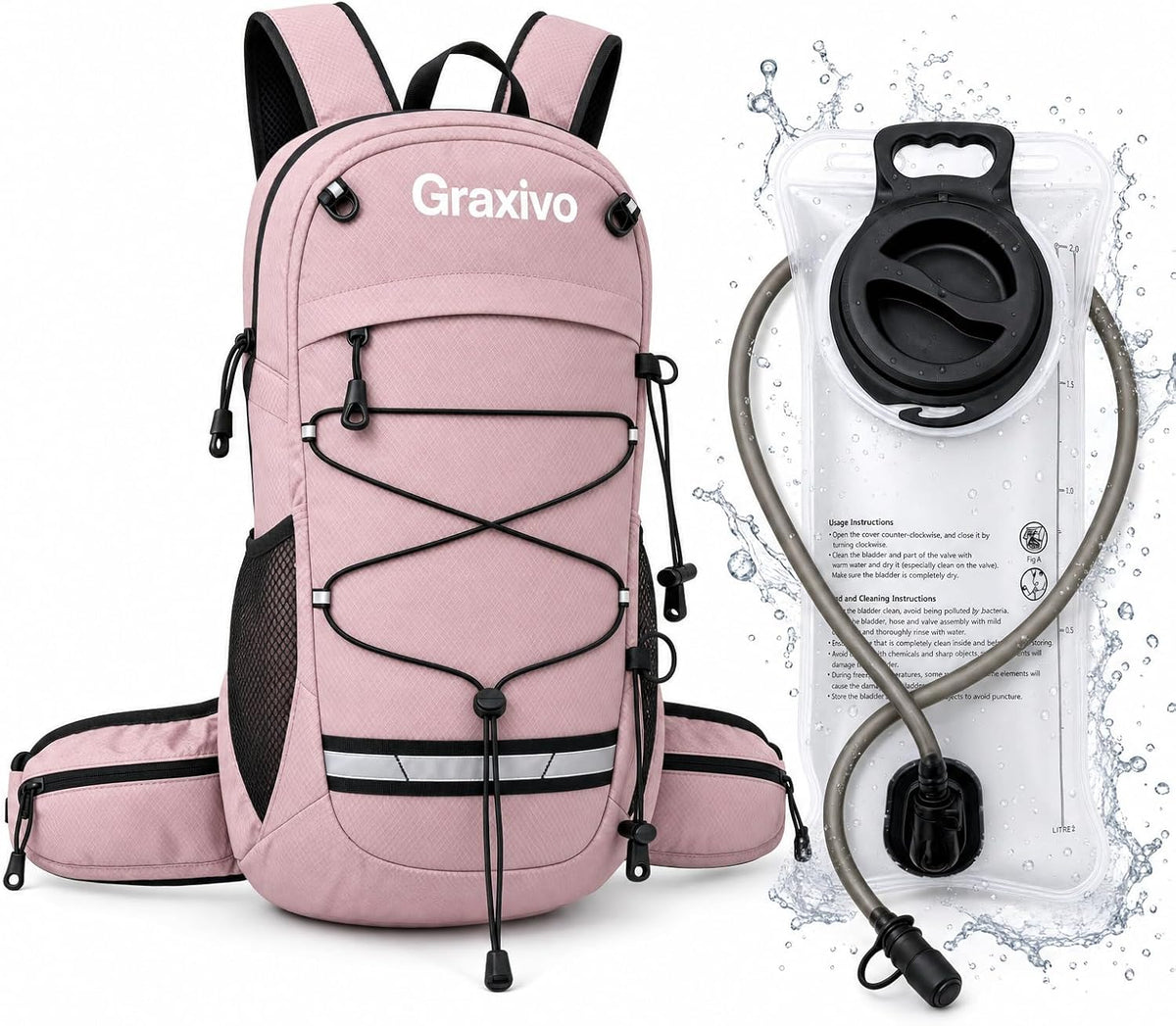 Graxivo Hydration Backpack, Lightweight Hydration Pack with Waist Pockets & Helmet Holder, Versatile Daypack for Mountain Biking, Cycling, Hiking, Running for Men Women