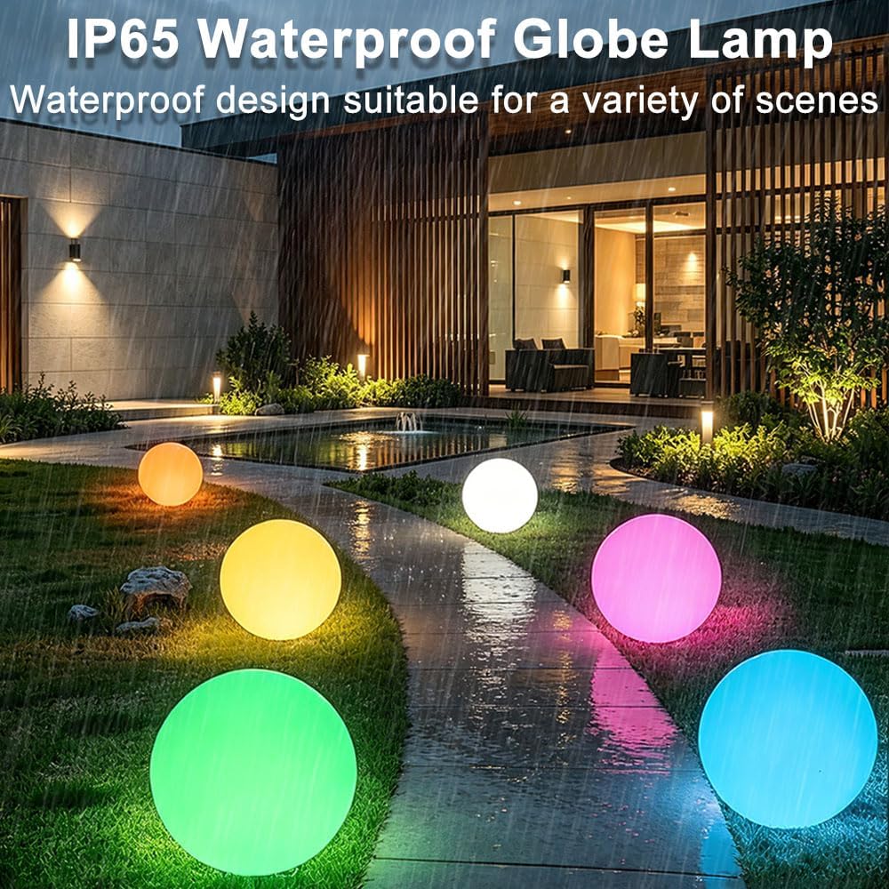 12-in LED Globe Orb Lamp, Dimmable RGB Color Changing Glowing Orb Lights Rechargeable Glowing LED Ball Light w/Remote, Waterproof Outdoor Globe Light Soothing Mood Lamp for Bedroom Garden Patio Decor