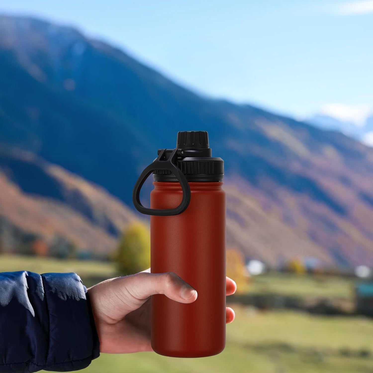 DOMICARE 16 oz Kids Water Bottle for School Stainless Steel Double Wall Vacuum Insulated Water Bottle with Straw lids & Spout Lid, Leakproof BPA Free (Red,4)