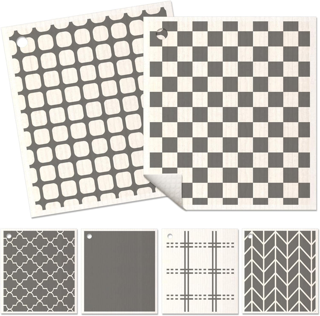 Miss Adola 6 Pack Swedish Dishcloths for Kitchen - Reusable Dish Cloths for Washing Dishes Absorbent Cute Funny Kitchen Towels Cleaning Sponge, Grey Checked