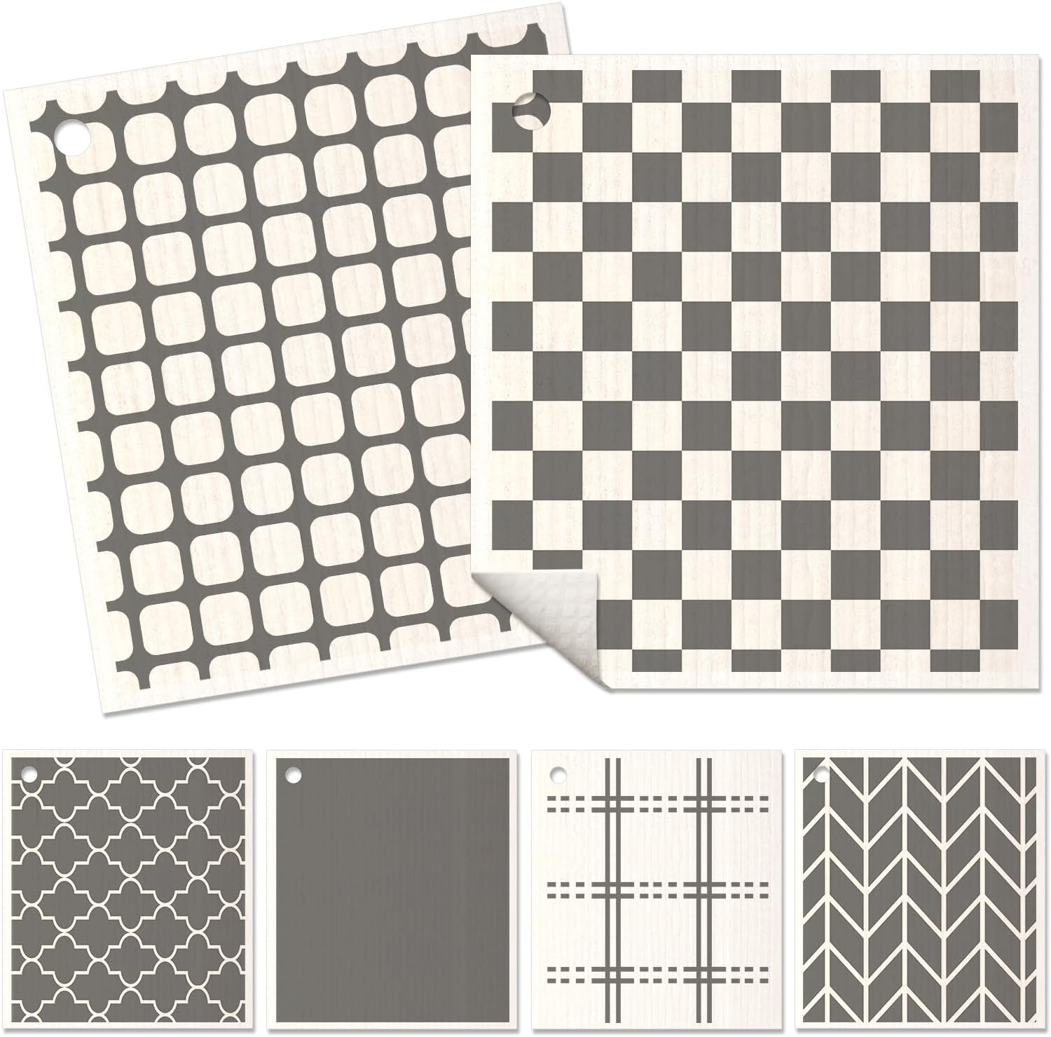 Miss Adola 6 Pack Swedish Dishcloths for Kitchen - Reusable Dish Cloths for Washing Dishes Absorbent Cute Funny Kitchen Towels Cleaning Sponge, Grey Checked