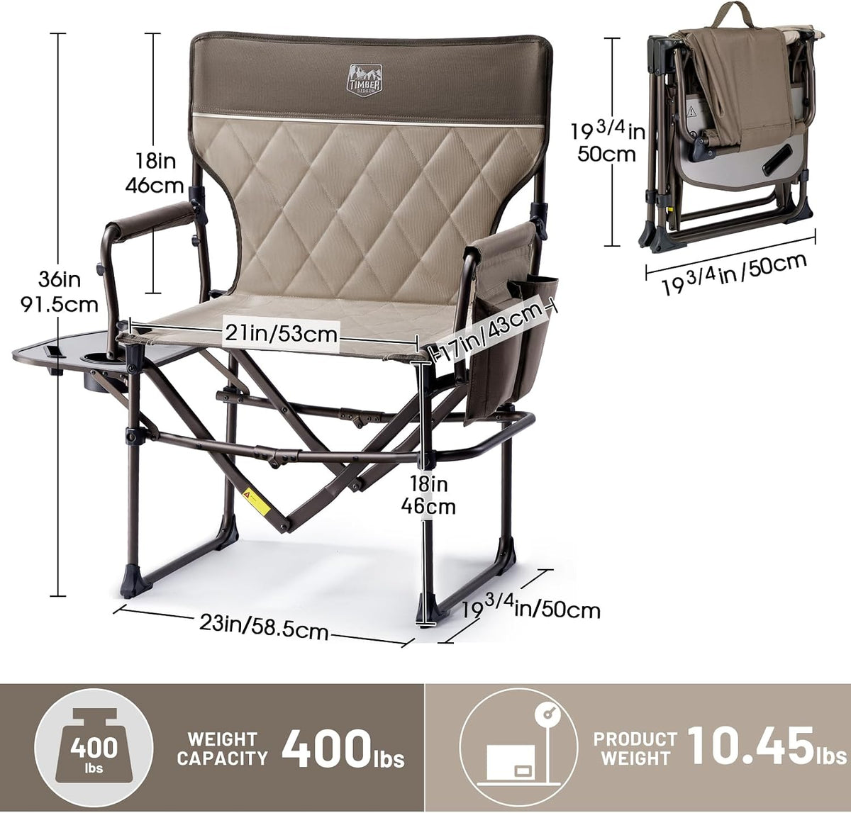 TIMBER RIDGE 400lbs Heavy Duty Camping Chair Portable Directors Chair