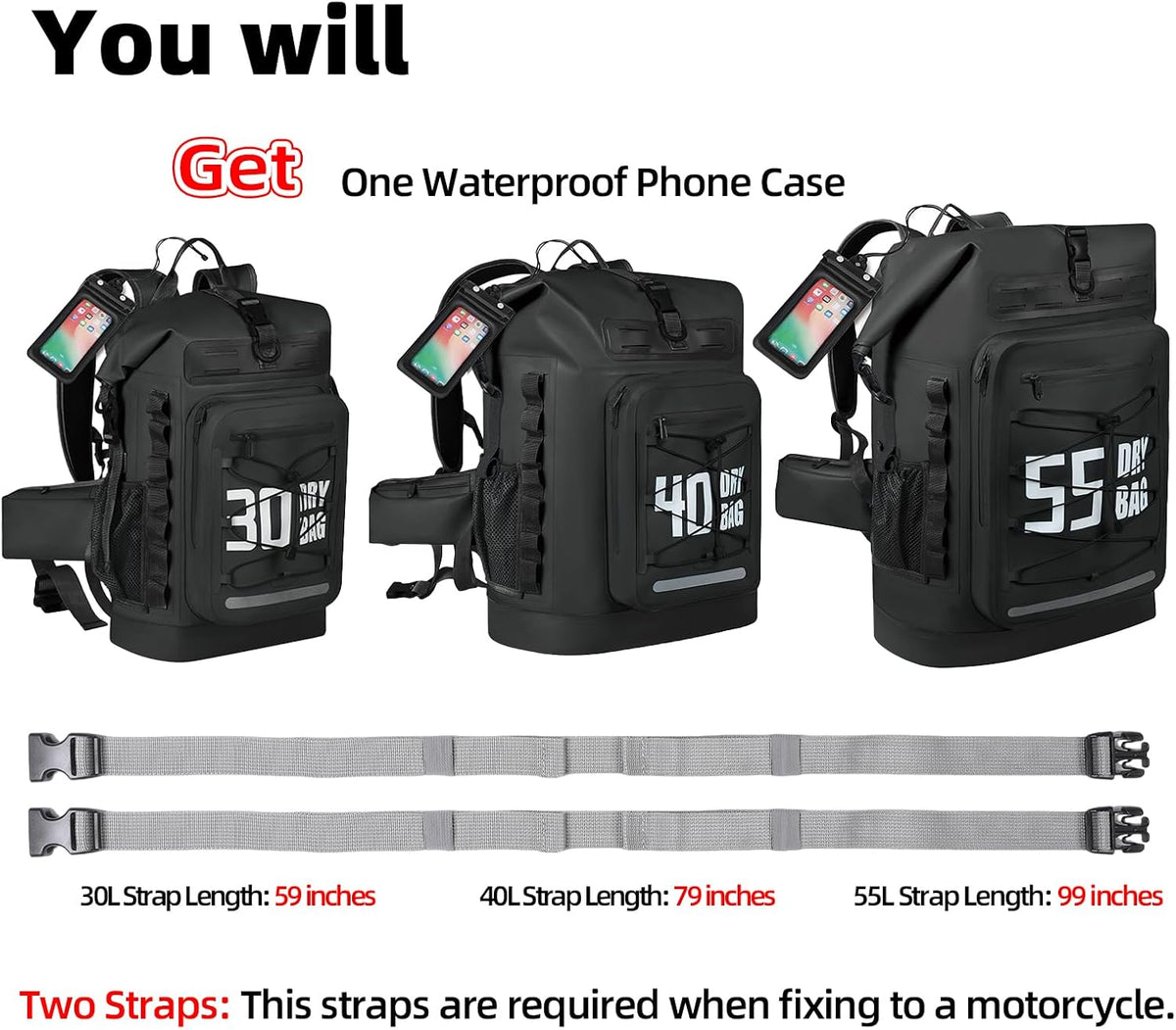 MORXPLOR Dry Bag Waterproof,5L/10L/20L/30L/40L/55L Roll Top Dry Bag Backpack with WaterProof Phone Case for Swim,Kayak