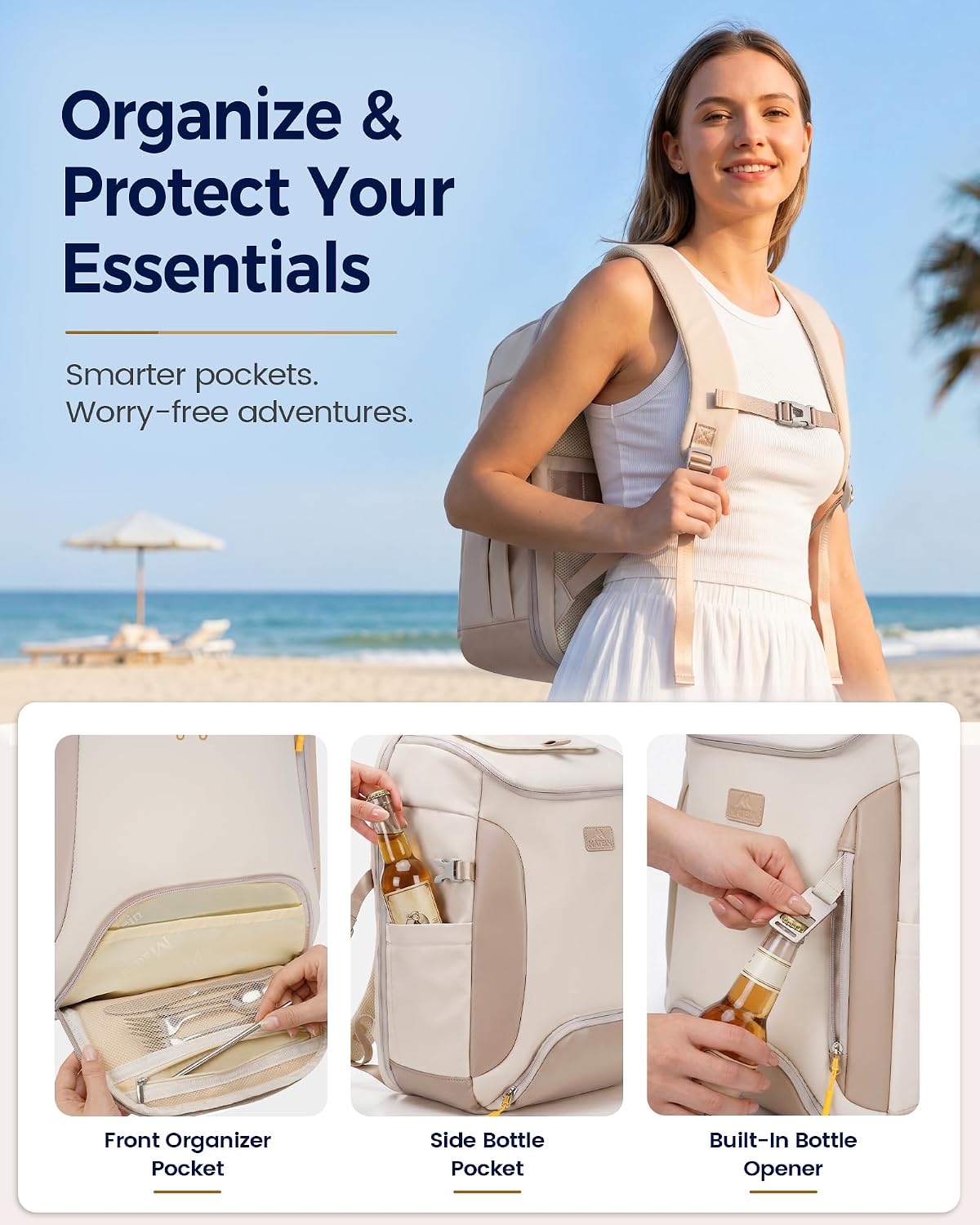 MATEIN HER Cooler Backpack for Women with Hook-and-Loop Top Lid for Beach