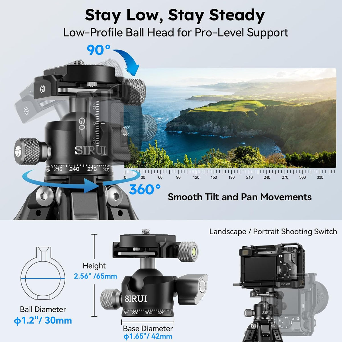 SIRUI 50"/127cm Carbon Fiber Travel Tripod with Quick Release Plate