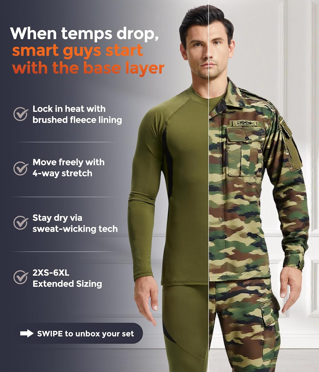 Mens Thermal Underwear Long Johns Set Cold Weather Hunting Base Layer