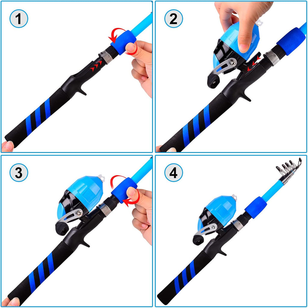 PROBEROS Kids Fishing Pole - Portable Telescopic Fishing Rod and Reel Combo Kit - Spincast Fishing Reel Casting Rods with Lures Lines Tackle Box and Bag for Boys Girls Youth Fishing