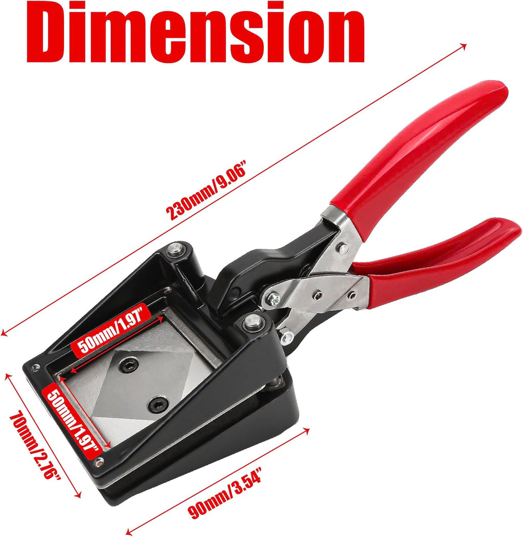 Professional 50×50mm (2''x2'') Square Photo Cutter, Handheld Metal Die Punch Tool for Paper, Business Cards, Crafts, DIY Projects Cutting, Hardened Steel Blade Heavy-Duty, Office & Family Use