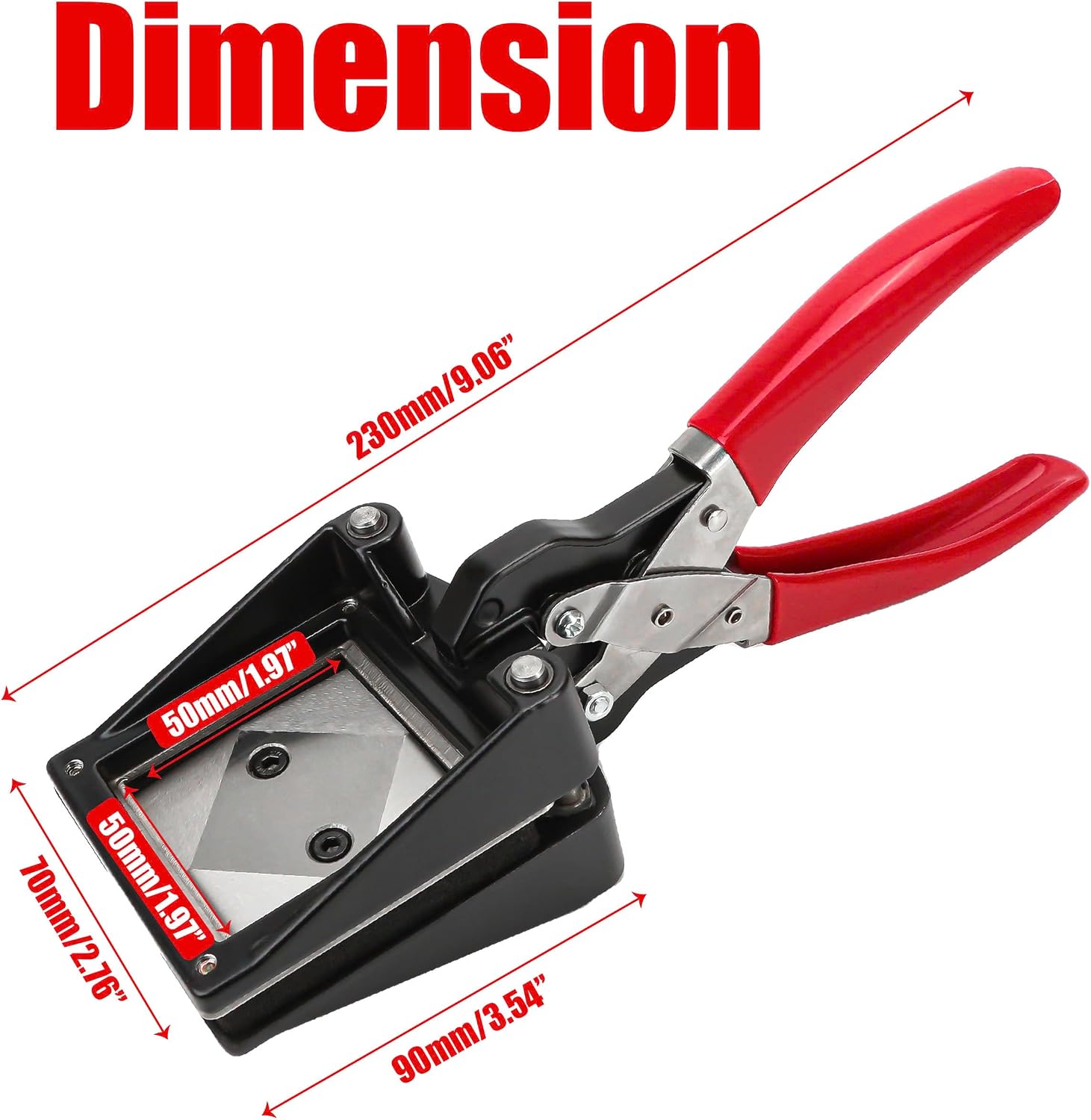 Professional 50×50mm (2''x2'') Square Photo Cutter, Handheld Metal Die Punch Tool for Paper, Business Cards, Crafts, DIY Projects Cutting, Hardened Steel Blade Heavy-Duty, Office & Family Use