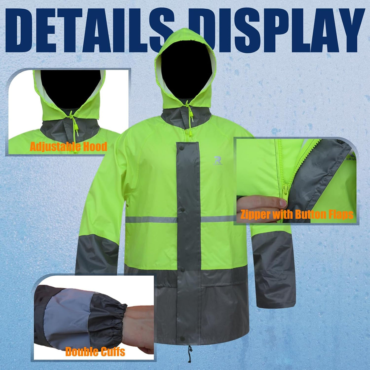RainRider Rain Jacket Pants Suits for Men Women Waterproof Lightweight Rain Gear Workwear