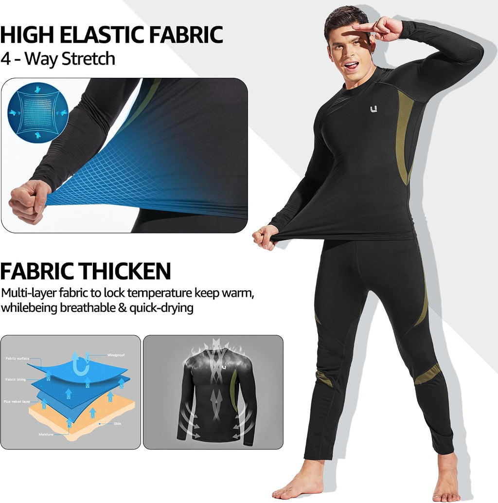 UNIQUEBELLA Men's Thermal Underwear Sets Top & Long Johns Fleece Sweat Quick Drying Thermo Base Layer