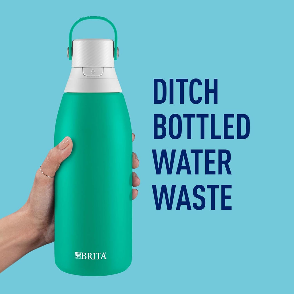 Brita Insulated Filtered Water Bottle with Straw, Reusable, Stainless Steel Metal, Jade, 32 Ounce