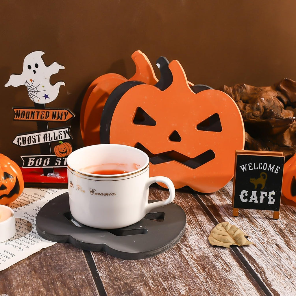 6 Pcs Pumpkin Epoxy Coaster Resin Molds Silicone with Holder, Halloween Pumpkin Coaster Molds Holder Set for Epoxy Resin, DIY Art Craft Cup Mats