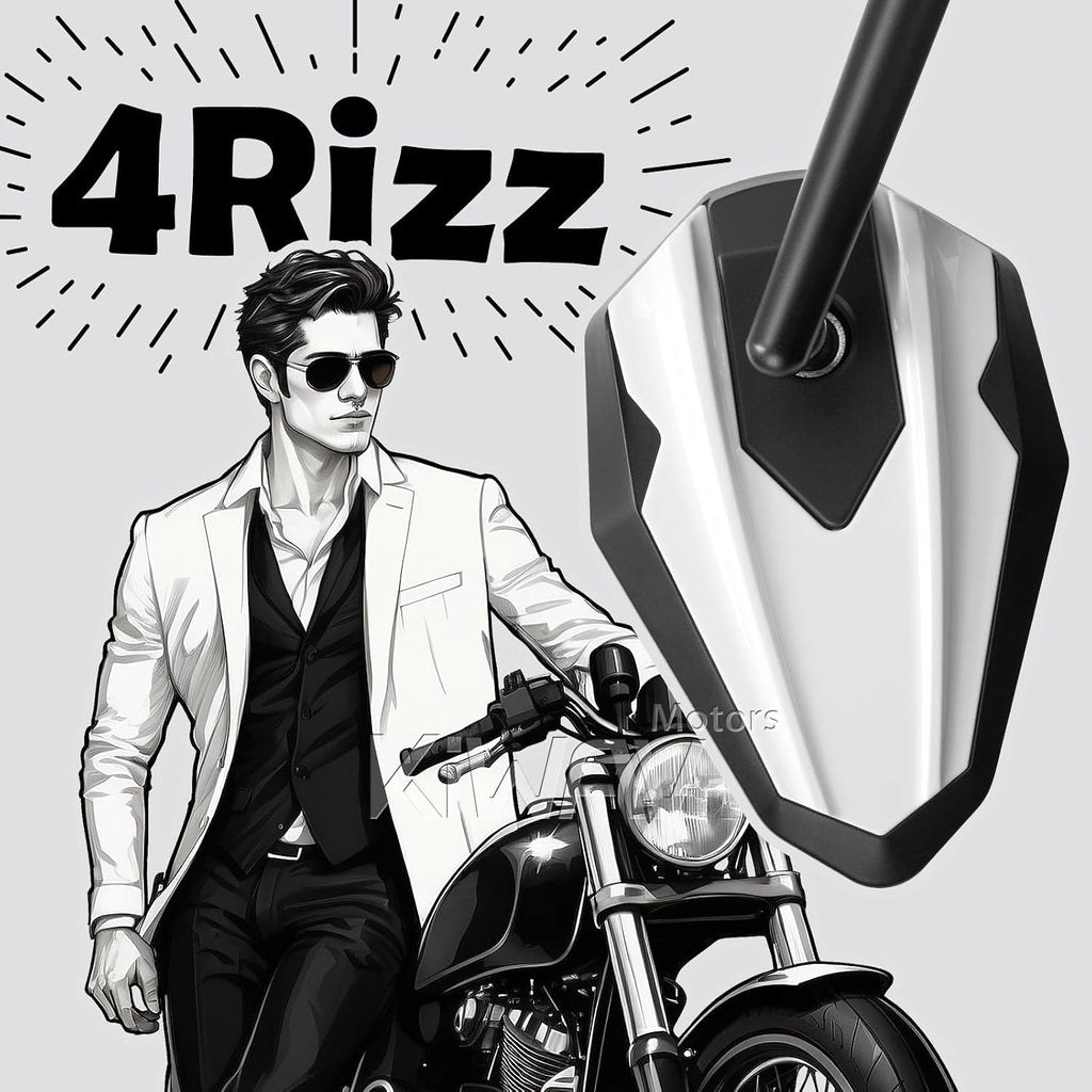 KiWAV 4Rizz White Motorcycle Rear View Mirrors Universal Fit 10mm 8mm Metric Bikes Scooters Chopper Cafe Racer Sold as 1 Pair