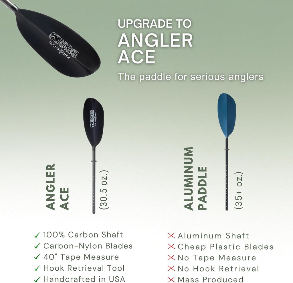 Bending Branches Angler Ace Snap-Button Kayak Fishing Paddle – Lightweight Carbon Shaft, Carbon-Reinforced Nylon Blades, 2-Piece Design, Durable Performance for Fishing & Touring Kayaks