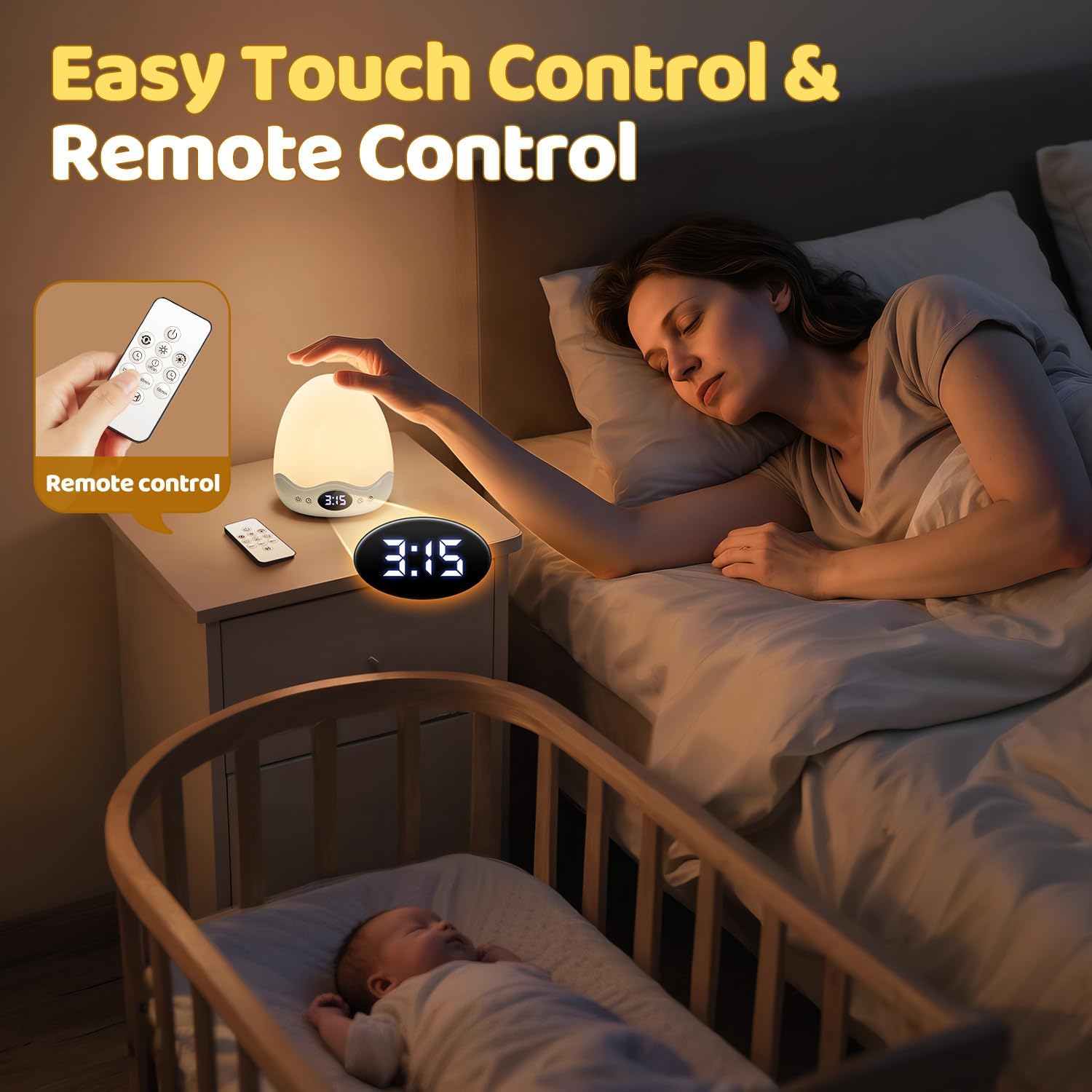 COOLNIGHT Egg Light with Clock,Stepless Dimming&10 Colors Baby Night Light