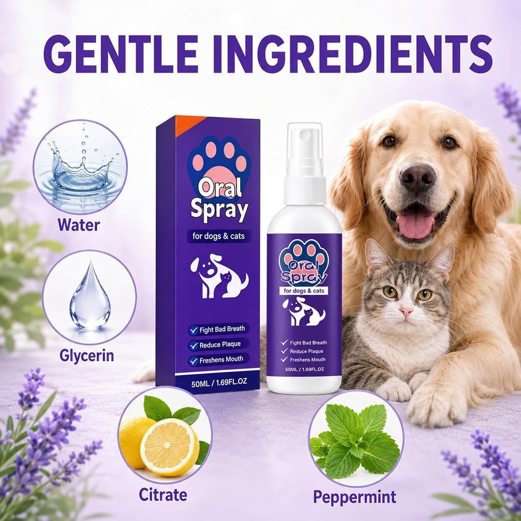 2PCSPet Oral Spray, Pet Breath Freshener Spray Oral Care Cleaner, Pet Oral Care for Dogs & Cats,No-Brush Oral Care Spray,50ML