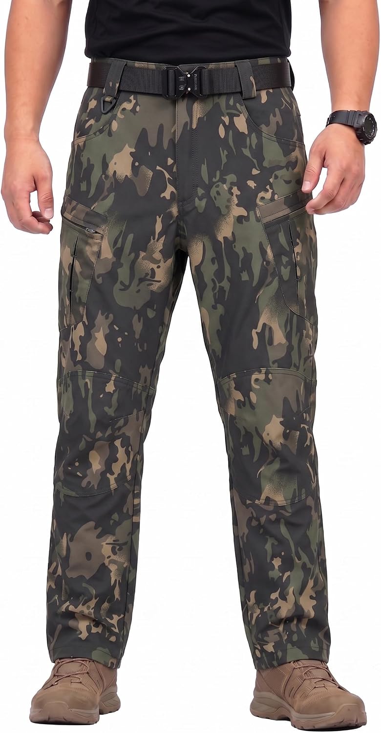 Men's Stretch Tactical Pants Lightweight Hiking Cargo Pants Water Resistant Multi Pocket Casual Outdoor Work Pants (No Belt)