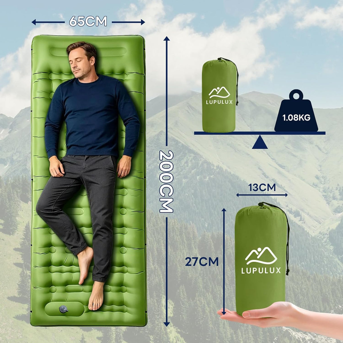 Camping Sleeping Pad, 5" Thick Inflatable Sleeping Pad with Pillow