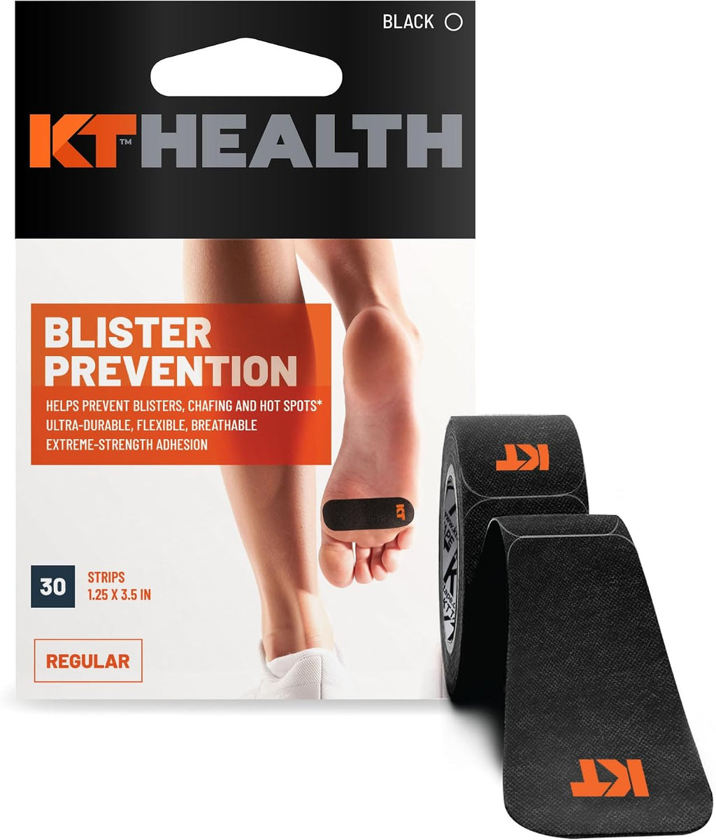 KT Health Blister Prevention Tape – 30 Precut Strips for Blister Protection, Strong Adhesive, Dermatologist Tested, Ideal for Athletes and Active Lifestyles – Black (Pack of 2)