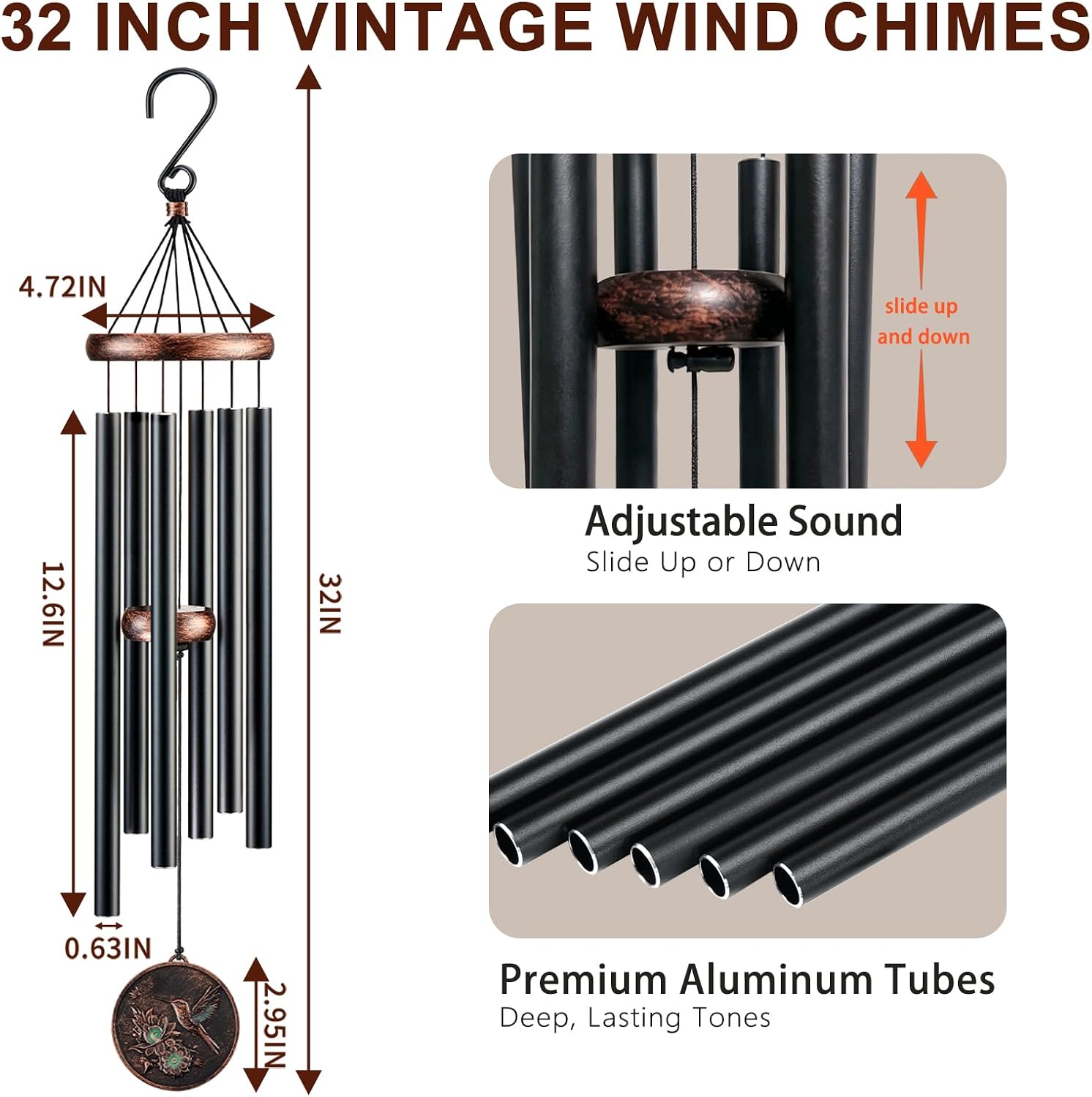 32”Hummingbird Wind Chimes for Outside, Gifts for Women Mom Grandma