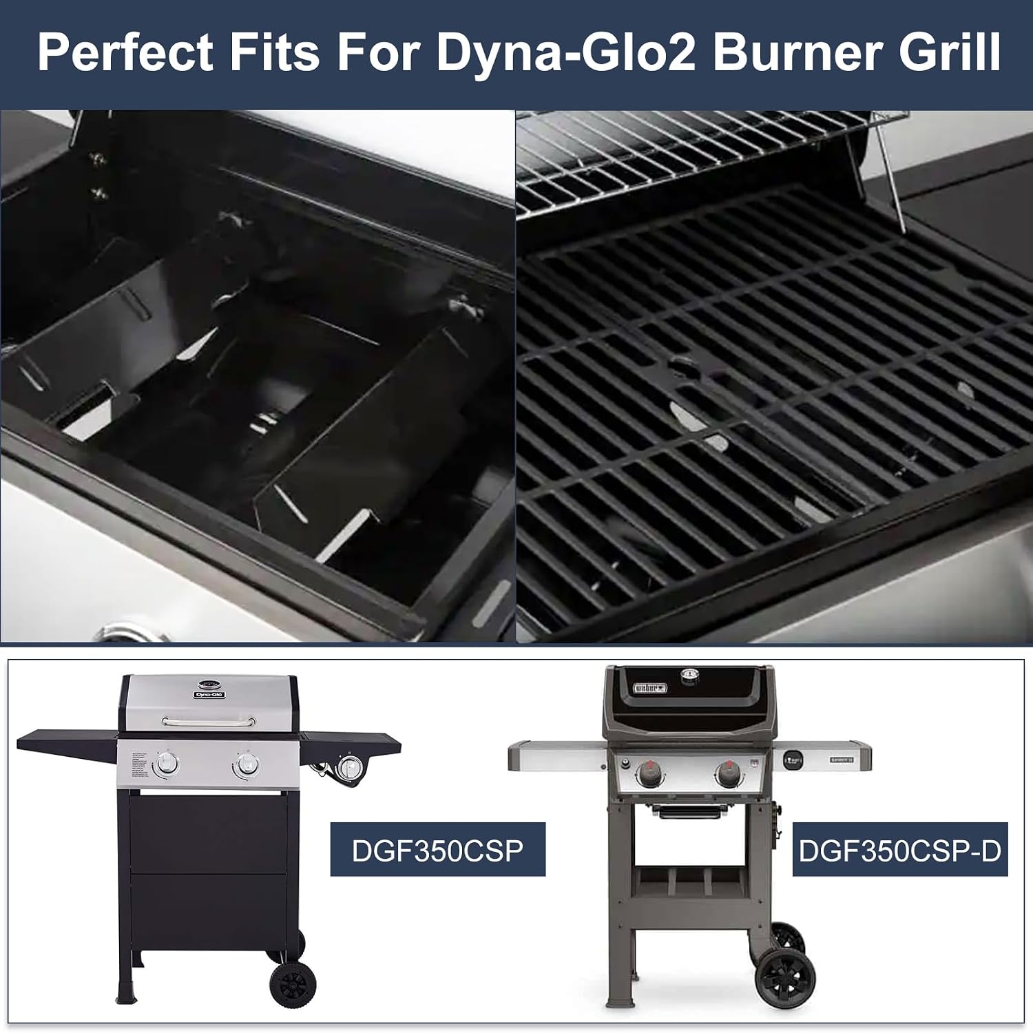 Criditpid Grill Replacement Parts for Dyna Glo DGF350CSP DGF350CSP-D 2 Burner Grill, Stainless Steel Grill Heat Tents & Grill Grates Kit for Dyna-Glo DGF350CSP Grill.