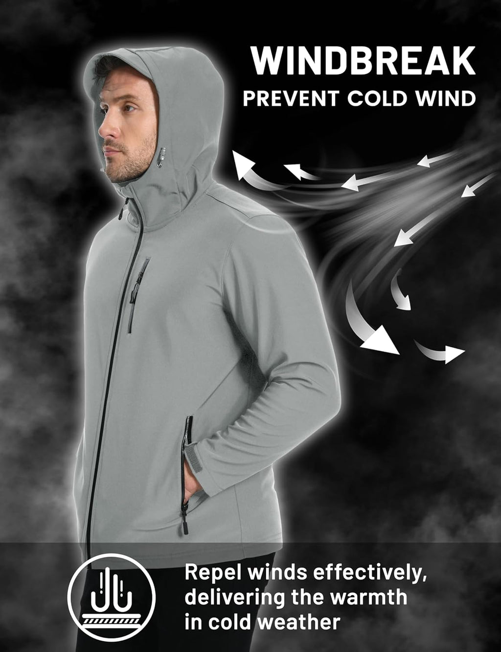 TACVASEN Mens Hooded Fleece Lined Waterproof Softshell Jacket Lightweight