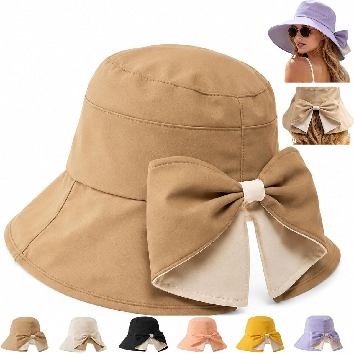 Women's Bowknot Wide Brim Sun Protective Hat